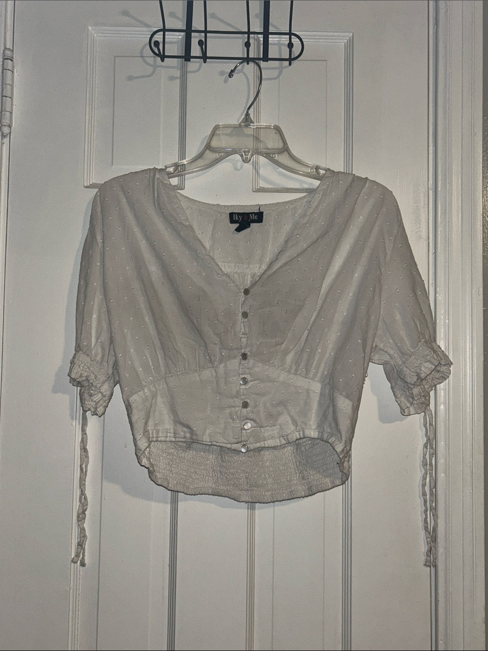 Ivory Button-Front Peasant Crop Top
